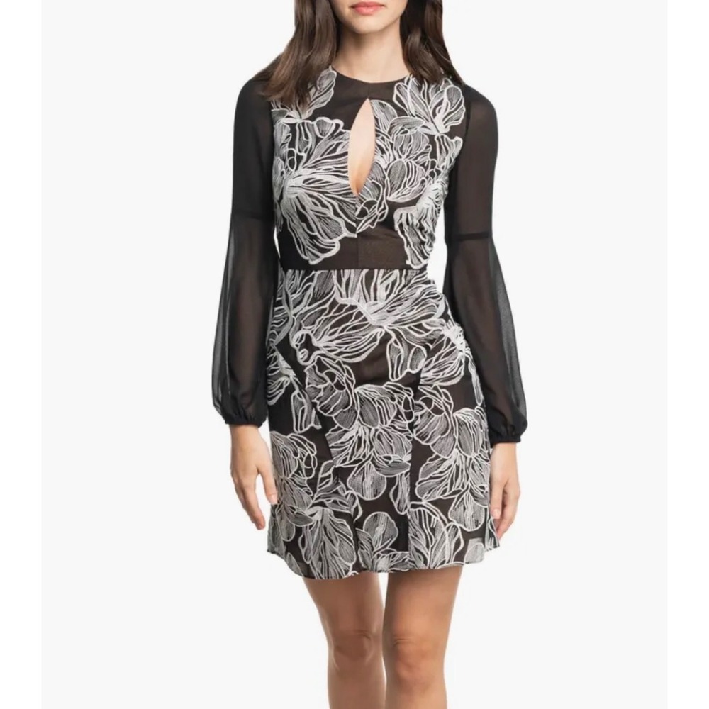 Dress The Population Lyric Mini Dress Size XS Floral Embroidered Mesh Whimsigoth